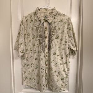 Solitude Beige and Green Floral Men's Shirt, Size Large